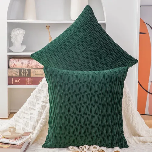 Vista 16 de MADIZZ Juego de 2 fundas de almohada decorativas de terciopelo súper suave de 16 x 16 pulgadas, diseño cuadrado verde manzana con textura