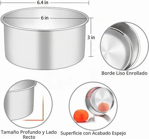 Vista 2 de TeamFar Molde para pasteles de 6 pulgadas, 6 "x 3" de acero inoxidable
