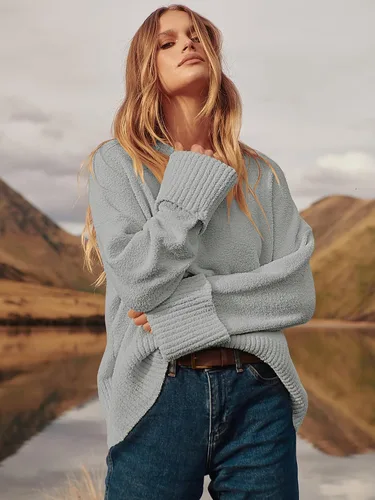 Vista 93 de LOGENE Suéter de gran tamaño para mujer, cuello redondo, manga larga, suave, mullido, suéter de punto 2025 para otoño e invierno