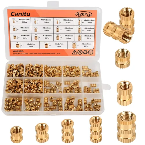 Vista 10 de Canitu 350 piezas de insertos roscados, M2/M2.5/M3/M4/M5/M6 rosca métrica hembra Kit surtido de tuercas moleteadas de latón para plástico