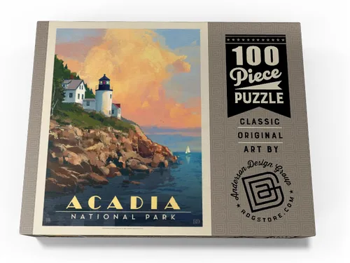 Vista 4 de MyPuzzle Acadia National Park: Lighthouse, Vintage Poster - Rompecabezas de 100 piezas prémium para adultos
