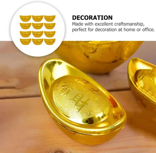 Vista 8 de Estatua china de Feng Shui Yuan Bao, 12 unidades, tono dorado, dinero de la suerte para la suerte, decoración de escritorio, tamaño S, Feng Shui