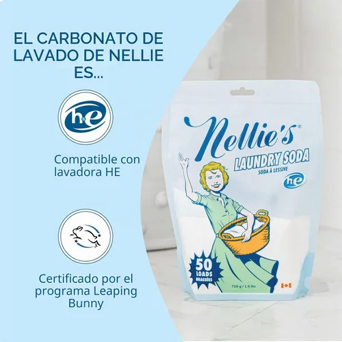 Vista 2 de Nellie 's nls-50, soda de lavandería natural, bolsa de carga de 50 Septic-Safe, HE Compatible & Fragrance-Free - Concentrated Formula, Just 1