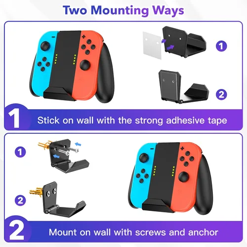 Vista 4 de KUNSLUCK Soporte de pared para Nintendo SwitchSwitch OLED con 2 controladores de montaje de pared y 28 tarjeteros de juego, almacena de forma segura