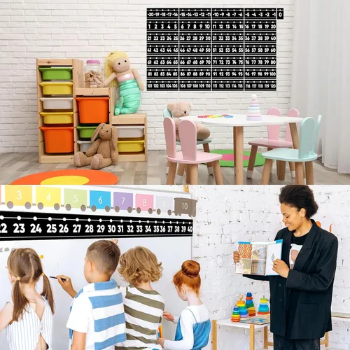 Vista 6 de YIXAXKAO 29 piezas de líneas numéricas para pared de aula, 20 a 120 líneas numéricas, borde de tablón de anuncios, color blanco y negro, decoración