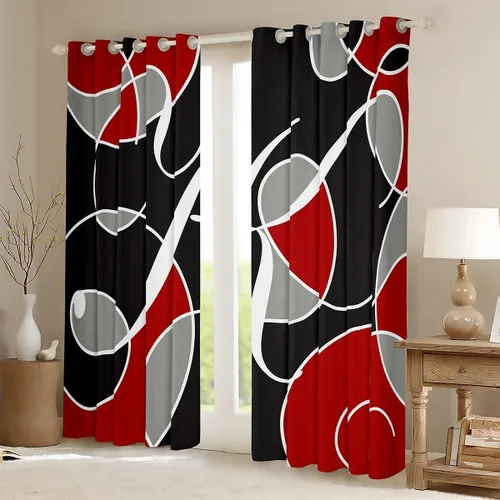 Vista 2 de Feelyou Cortinas opacas geométricas de oscurecimiento para sala de estar, cortinas opacas con líneas de rayas para niños, arte abstracto moderno