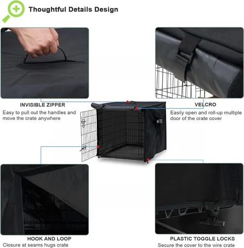 Vista 3 de Funda impermeable para jaula de perro de 24 pulgadas, para protección en exteriores e interiores, duradera, resistente al viento, ajuste universal