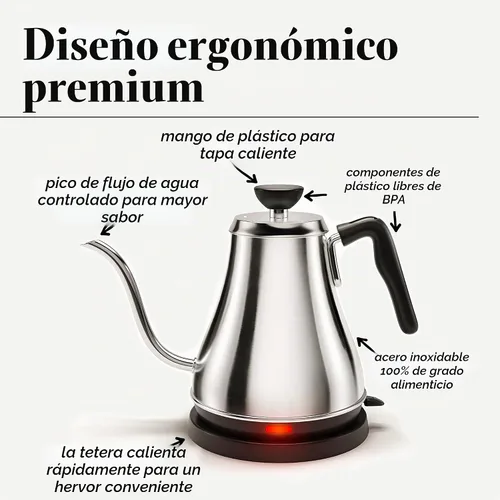 Vista 8 de Willow & Everett Hervidor de agua cuello de cisne eléctrico para verter agua sobre el café y el té – 1L – Tetera eléctrica, hervidor de agua