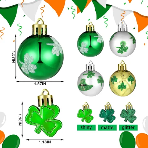 Vista 2 de Teling 36 piezas de decoración del día de San Patricio adorno colgante para árbol trébol bola colgante bola de plástico verde adorno trébol sombrero