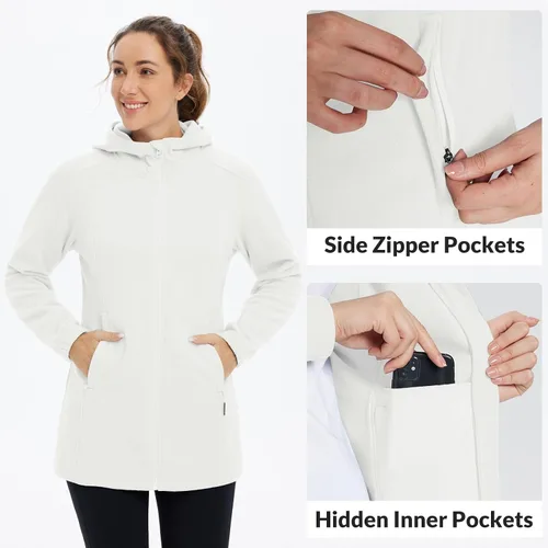 Vista 4 de BALEAF Chaqueta larga de forro polar con capucha y cremallera completa para mujer, abrigo de invierno suave y ligero