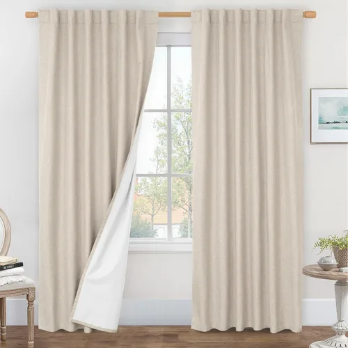 Vista 55 de LAMIT Cortinas opacas cortas de lino de 30 pulgadas para ventanas de cocina sobre el fregadero, cortinas de café texturizadas de lino marfil