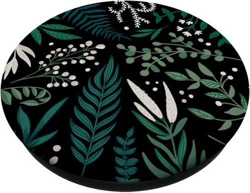 Vista 2 de Follaje de helecho botánico verde y bayas blancas con estampado floral PopSockets intercambiables PopGrip