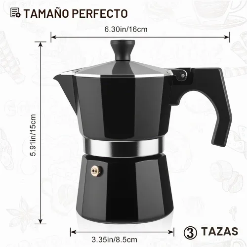 Vista 2 de wedrink Cafetera de Espresso de 3 Tazas para Estufa, Olla de Moka de Aluminio Percolador (150ml)