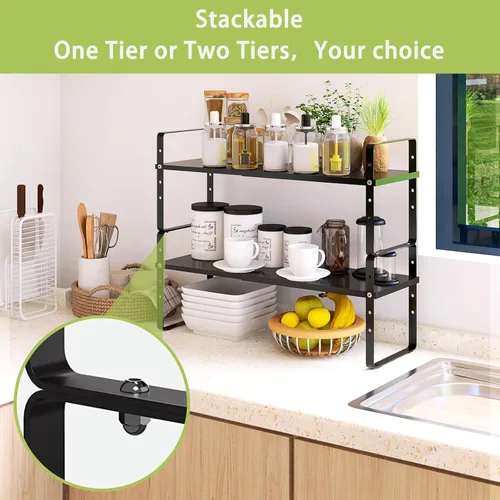 Vista 4 de Estante Organizador Expandible de Gabinete Across-Star, Estantes Organizadores Apilables para Encimera de Cocina, Almacenamiento de Altura Ajustable