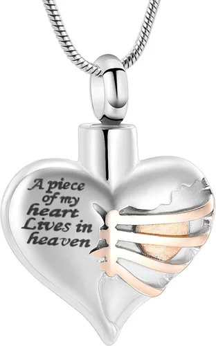 Vista 35 de Imrsanl Collar con dije de urna de cremación en forma de corazón para cenizas humanas – Un pedazo de mi corazón vive en el cielo