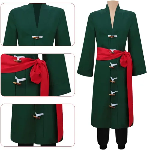 Vista 5 de Metaparty Roronoa Zoro - Disfraz de cosplay de anime de una pieza con capucha y cinturón para hombre