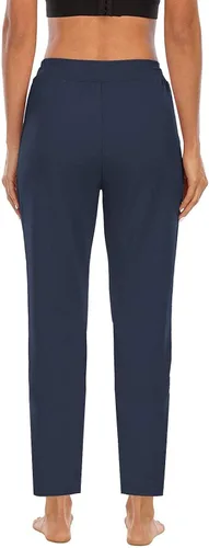 Vista 4 de Lastesso Pantalones cómodos para mujer, talla pequeña, de tiro medio, con cordón y cordón elástico, para otoño, para descansar