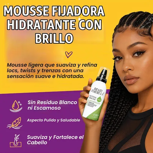 Vista 2 de EBIN NEW YORK Braid Formula Setting Mousse Aceite de oliva – Espuma de trenza ligera para trenzas, giros y mechones, para hombres y mujeres