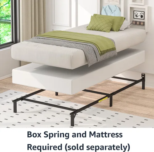 Vista 4 de Amazon Basics Base de cama de metal tamaño individual (requiere somier), base de 6 patas para somier y soporte de colchón, fácil montaje sin