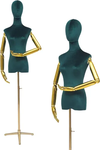 Vista 10 de Female Mannequin Dress Form, Adjustable Height Mannequin Body with Gold Arms and Base, Velvet Mannequin Torso for Clothing Dress Jewelry Display