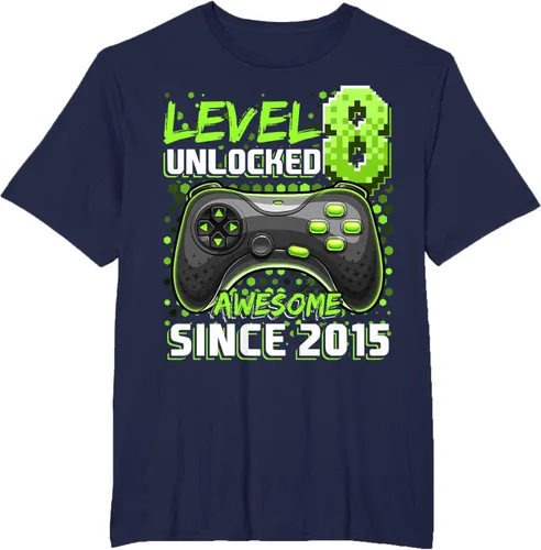 Vista 42 de Level 8 Unlocked Awesome 2015 Video Game 8th Birthday Boy T-Shirt, Negro
