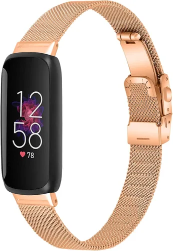 Vista 9 de FitTurn Correa de metal compatible con Fitbit Inspire 3, correa de repuesto de malla de acero inoxidable de liberación rápida para reloj Fitbit rosa