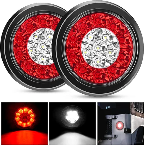 Vista 18 de Nilight Luces traseras para remolque, 2 unidades, 4 pulgadas, redondas, 12 LED, ámbar, cromado, marco, marcador, señal de giro, luz trasera