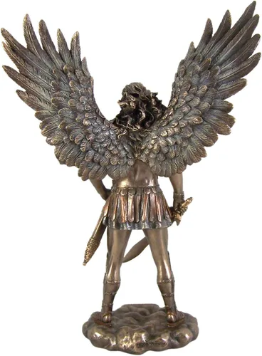 Vista 3 de Arcángel de tono bronce San Miguel con espada y estatua de vaina, 11 pulgadas