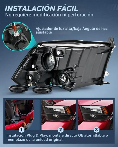Vista 3 de Nilight Conjunto de faros delanteros 2009 2010 2011 2012 2013 2014 2015 2016 2017 2018 Ram 1500 2500 3500 Pickup Quad Conjunto de faros de repuesto