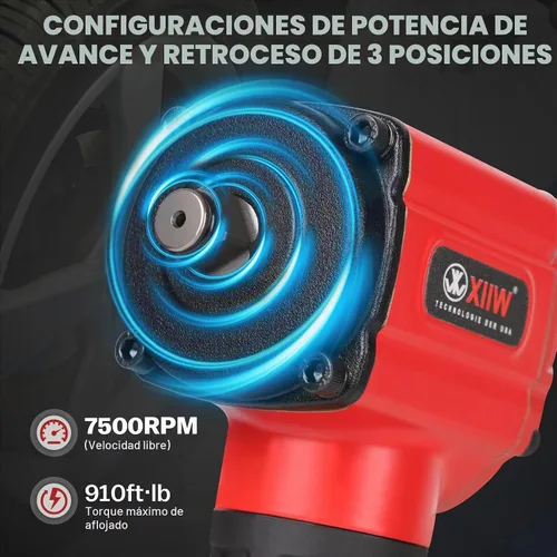 Vista 3 de XIIW Llave de impacto angular de 1/2 pulgada, par máximo de 910 pies-libras, diseño compacto y ligero de 3.63 lb, pistola de aire de impacto mini