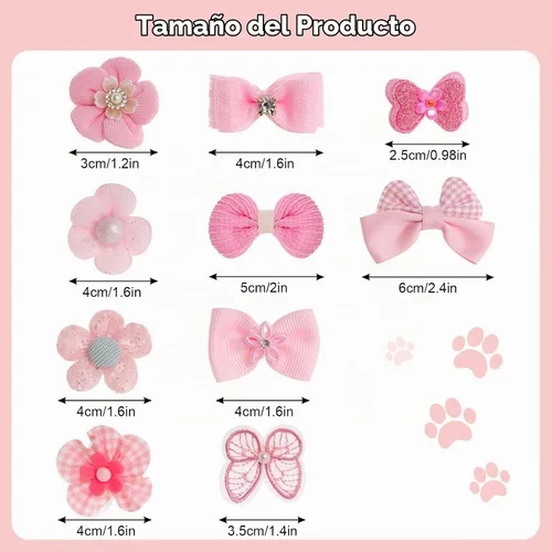 Vista 5 de 20 lazos para el pelo de perros pequeños color rosa claro, lazo para el pelo a granel con bandas de goma elásticas de encaje con diamantes