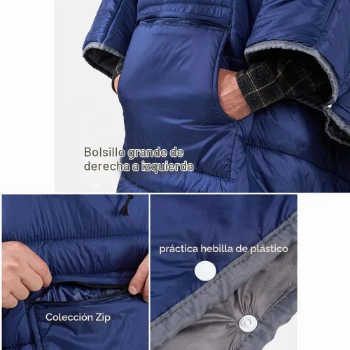 Vista 4 de Bolsa de dormir Camp Poncho con capucha portátil y manta - Capa térmica ligera tipo sobre con capucha con bolsa de compresión premium