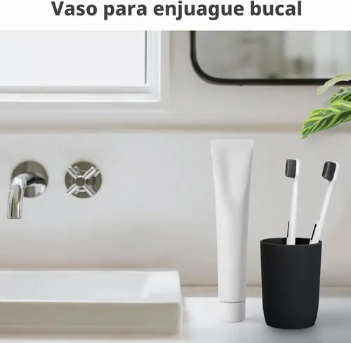 Vista 7 de Topsky Paquete de 4 vasos de baño – Plástico reutilizable para cepillo de dientes, enjuague bucal, cepillado Negro 4 piezas