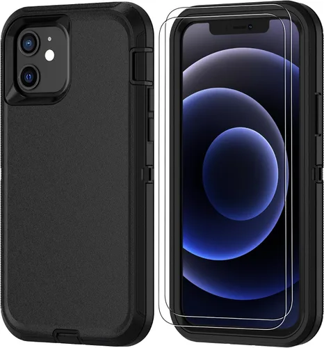 Vista 23 de Jshru para iPhone XR Funda con [2 Pack] Protector de Pantalla HD, [Grado Militar] 3-en-1 Resistente Protector de Cuerpo Completo a Prueba de Negro