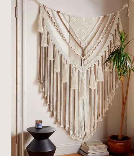 Vista 2 de Jakalin Decoración grande de macramé para colgar en la pared, paneles bohemios, hechos a mano, arte de pared para sala de estar, dormitorio