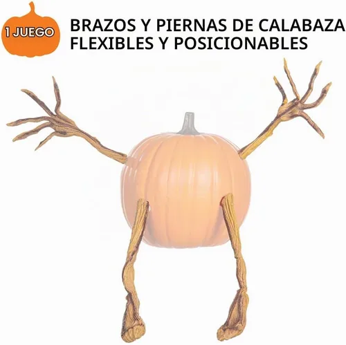 Vista 5 de Plow & Hearth 65A44 calabaza con brazos y piernas de hoja de parra, para decoración de Halloween, para exterior e interior, de 16.5" x 2.5