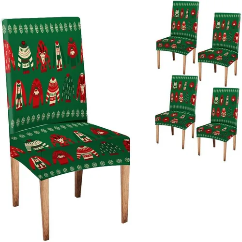 Vista 301 de CAPSCEOLL Christmas Dining Chair Covers,Snowflakes Festive Winter Pattern Stretch Chair Covers for Dining Room Set of 2 Washable Spandex Parson