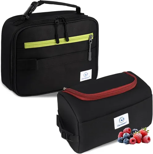 Vista 9 de Genteen Lonchera para niños, bolsa de almuerzo aislada para niños y niñas, para volver a la escuela, lonchera suave para hombres, lonchera 1PK negro