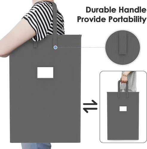 Vista 4 de Canasta de lavandería grande plegable de 75L con asas, cesta de ropa sucia impermeable para dormitorio, canasta de lavandería alta independiente