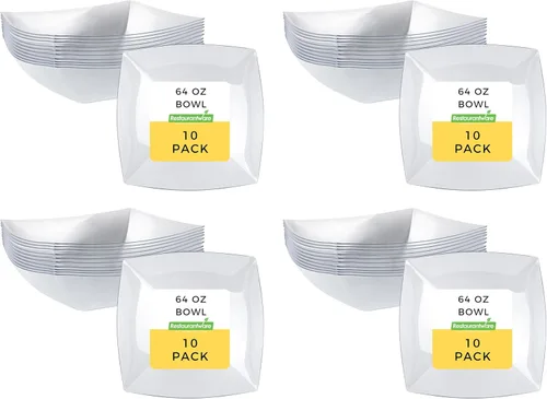 Vista 17 de Restaurantware Moderna - Cuencos de plástico de lujo de 8 onzas, 10 cuencos cuadrados desechables para ensalada, duraderos y resistentes