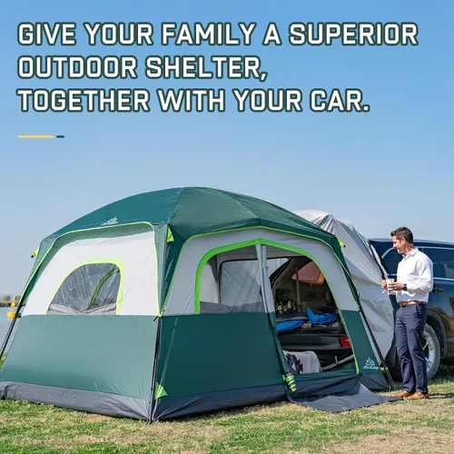 Vista 7 de JELUCAMP Tiendas de campaña SUV para acampar impermeables para 6 personas, tienda de campaña familiar para coche con accesorio para puerta trasera