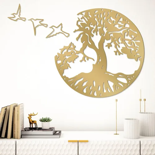 Vista 10 de Arte de pared de metal con árbol de la vida, escultura de pared de árbol genealógico, arte de pared moderno para sala de estar, jardín, oficina