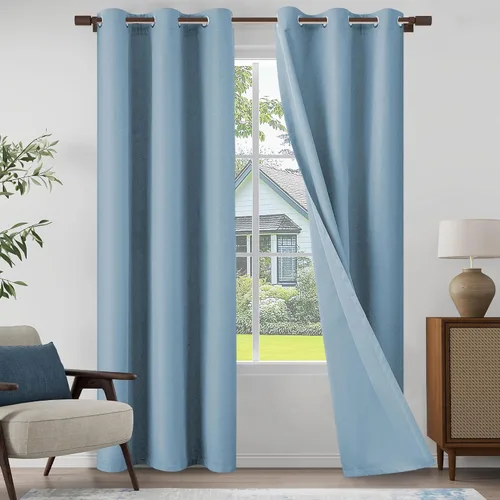 Vista 19 de Cortinas texturizadas de lino 100% opacas de 64 pulgadas de largo, juego de 2 paneles para granja, casa de campo, cortinas ligeras con ojales