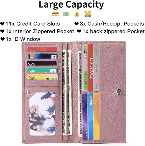 Vista 2 de GOIACII Carteras para mujer bloqueo RFID ultradelgadas cuero real tarjetero de crédito