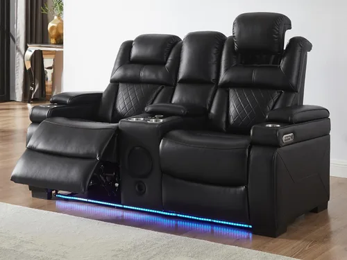 Vista 11 de THSUPER Juego de sofás reclinables de cuero transpirable con potencia con luz LED, asientos reclinables de cine en casa con reposacabezas
