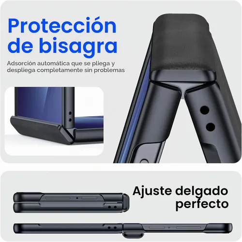Vista 3 de para Samsung Galaxy Z Flip 7 Funda con protección de bisagras y protector de pantalla incorporado, funda de cuero mate de policarbonato ultradelgada