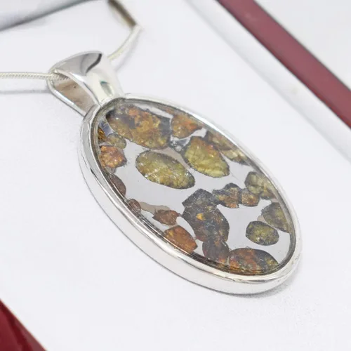 Vista 4 de Starborn Sericho Pallasite Meteorito Colgante Collar (22") Amarillo, Metal, no aplica