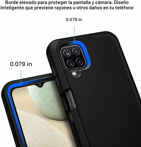 Vista 5 de Jiunai - Carcasa para Samsung Galaxy A12, resistente de doble capa, a prueba de golpes, color negro
