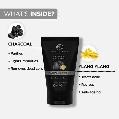 Vista 3 de The Man Company Lavado facial de carbón activado para menylang ylang y argán aceites esenciales contaminación, control de aceite de acné, limpieza
