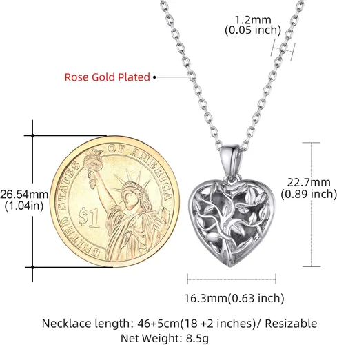 Vista 7 de GOLDCHIC JEWELRY Collar con medallón de plata de ley 925 con forma de corazón para fotos para mujeres y niñas, piedra de nacimientoárbol